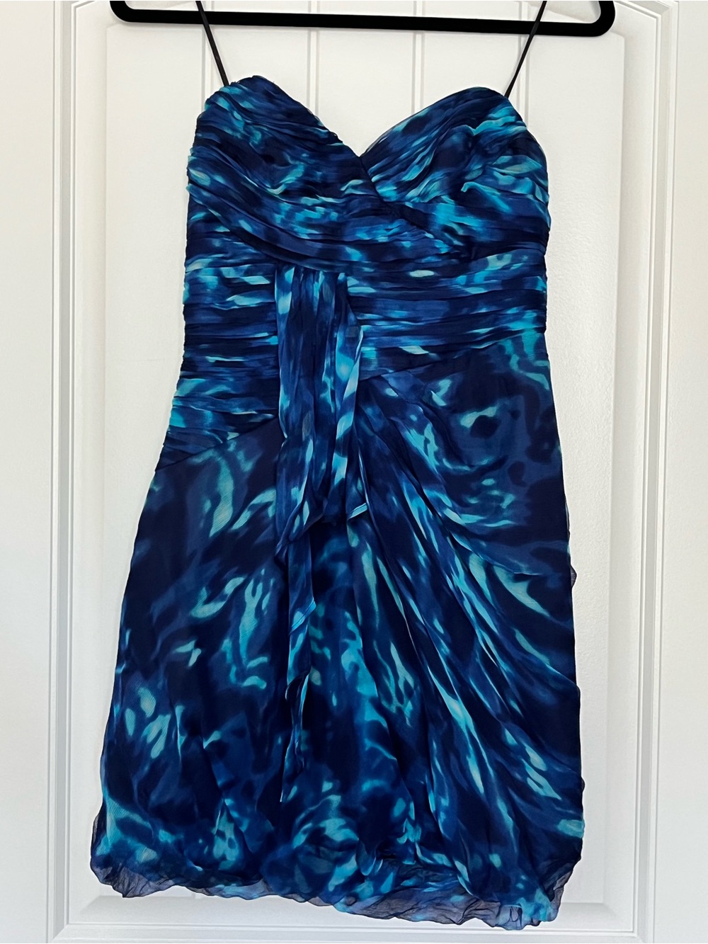 A.B.S. Allen Schwartz‎ Vintage Y2K Strapless Blue Print Cocktail Prom Dress Sz 2
